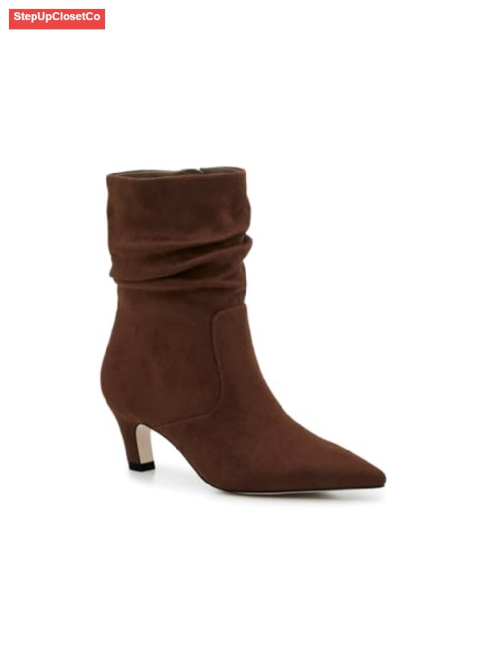 Slouchy Ankle Boots Low Kitten Heel Pointed Toe Booties Side Zipper